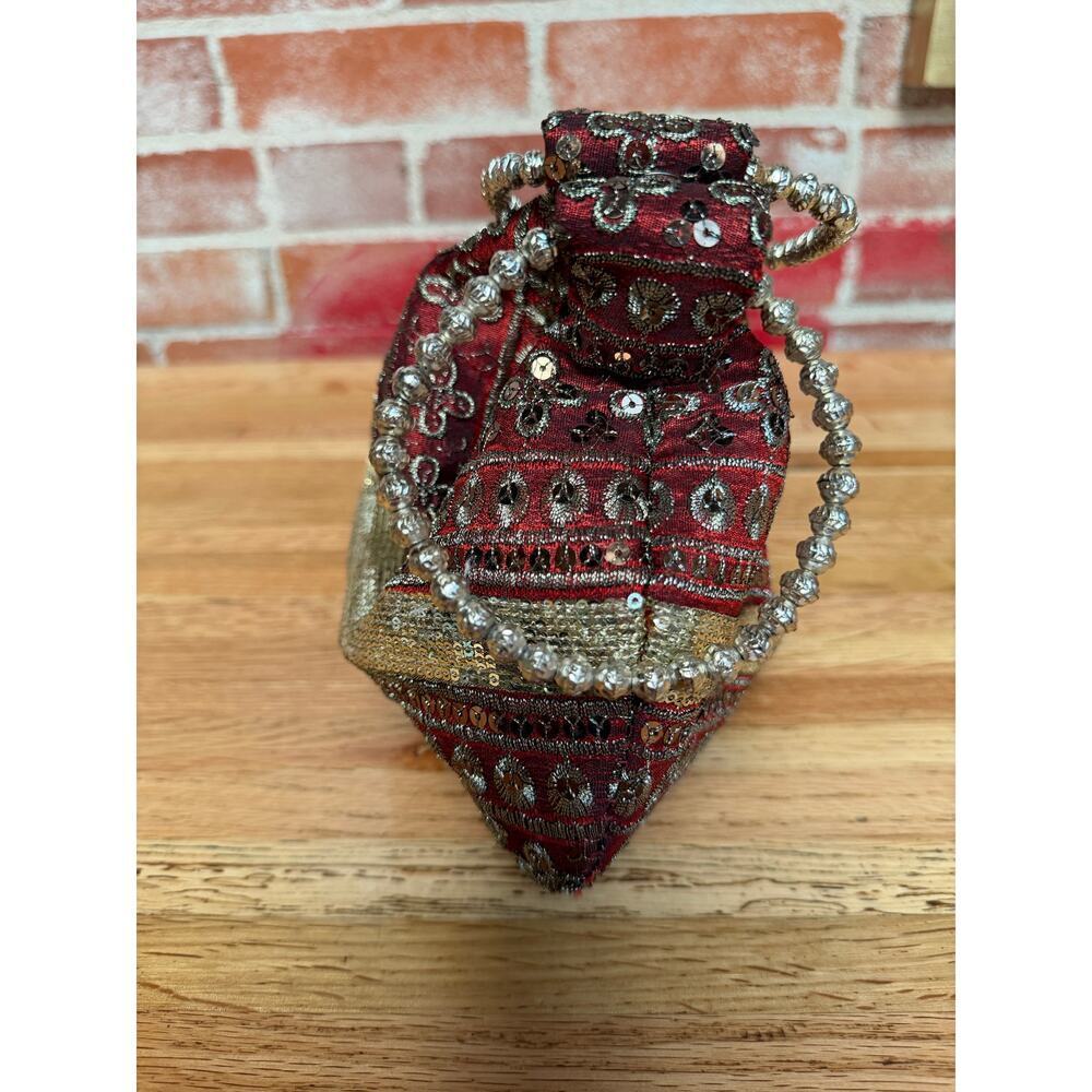 Vintage Beaded Mini Bag Red Gold Embroidered Boho Y2K Fairycore Whimsigoth - Picture 4 of 7